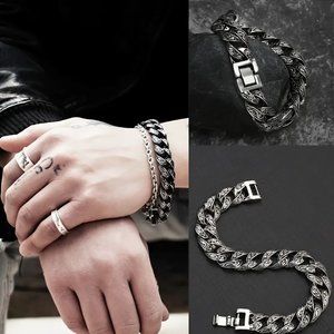 Ancient Carved Bracelet, silver blacl  7.87" long 13mm